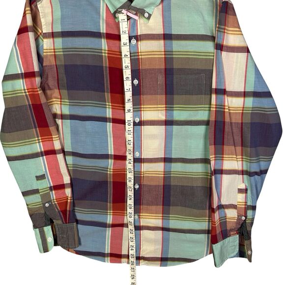 J. Crew Men’s Summer Plaid Long Sleeve Button Down Shirt Size Medium Slim Fit - Picture 7 of 7